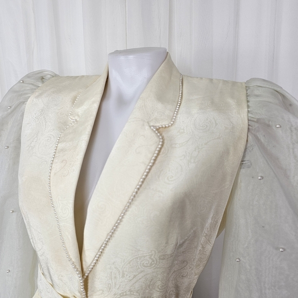Vintage Nomi Rubinstein ivory puff sheer sleeve embellished jacket medium - Picture 2 of 16